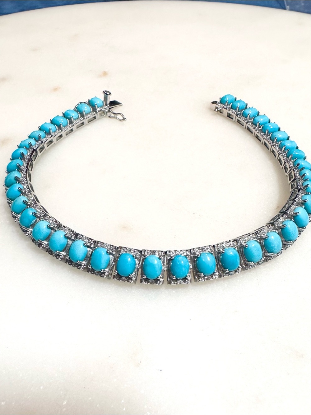 Blue Sleeping Beauty Turquoise Rhodium Over Sterling Silver Line Bracelet 0.31ct